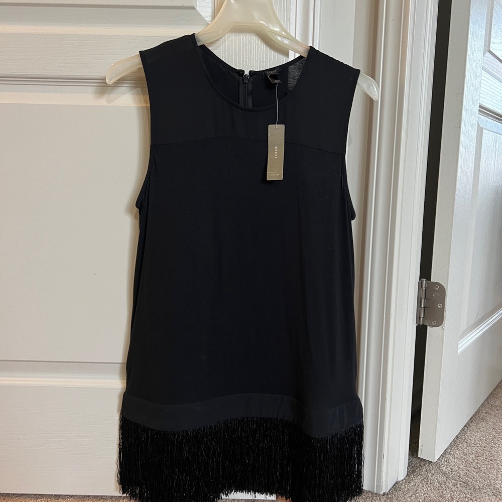 Chic Black Sleeveless Fringe Top